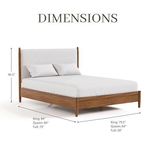 Furniture of America Wyatt Modern Solid Wood Queen Bed Frame with Headboard, Wooden Bedframe for Bedroom, Guest Room, No Box Spring Needed, Walnut, Boucle Platform