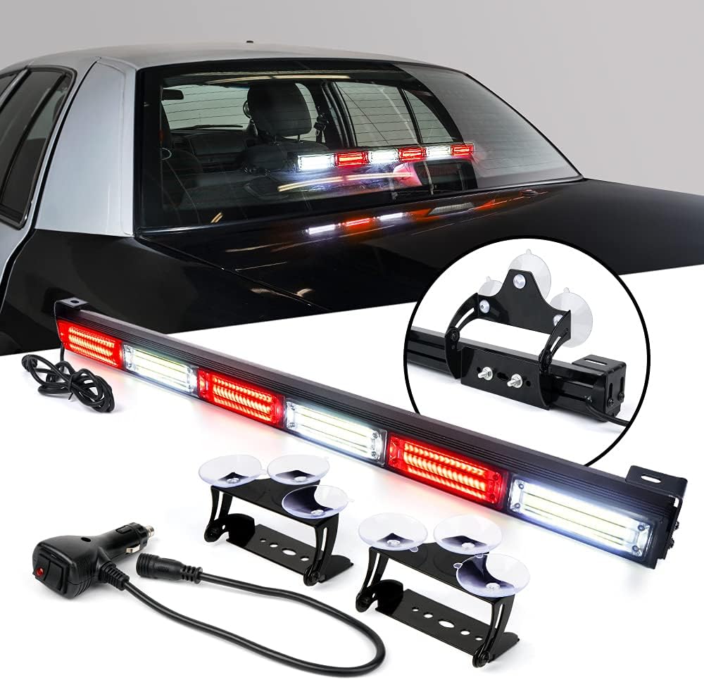 Xprite 31" COB LED Emergency Traffic Advisor Strobe Light Bar, 21 Flashing Patterns Directional Hazard Warning Lightbar, for Police Firefighter Ambulance Vehicles Trucks Cars SUV White/Red Pack of 2