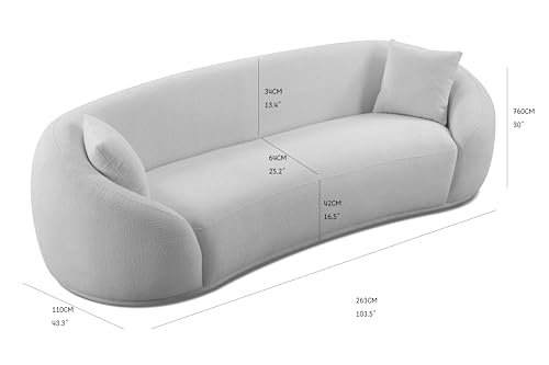 103.15" Curved Sofa Modern Curved Couch Living Room Oval Sectional Couch 3- seater Sofa Couch Luxury Boucle Sofas Couches for Living Room Apartment Office Cream