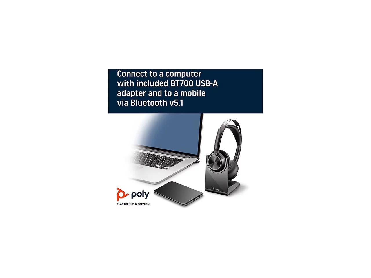 Poly - Voyager Focus 2 UC USB-A Headset with Stand (Plantronics) - Bluetooth Stereo Headset with Boom Mic - USB-A PC/Mac Compatible - Active Noise Canceling - Works with Teams (Certified), Zoom & more
