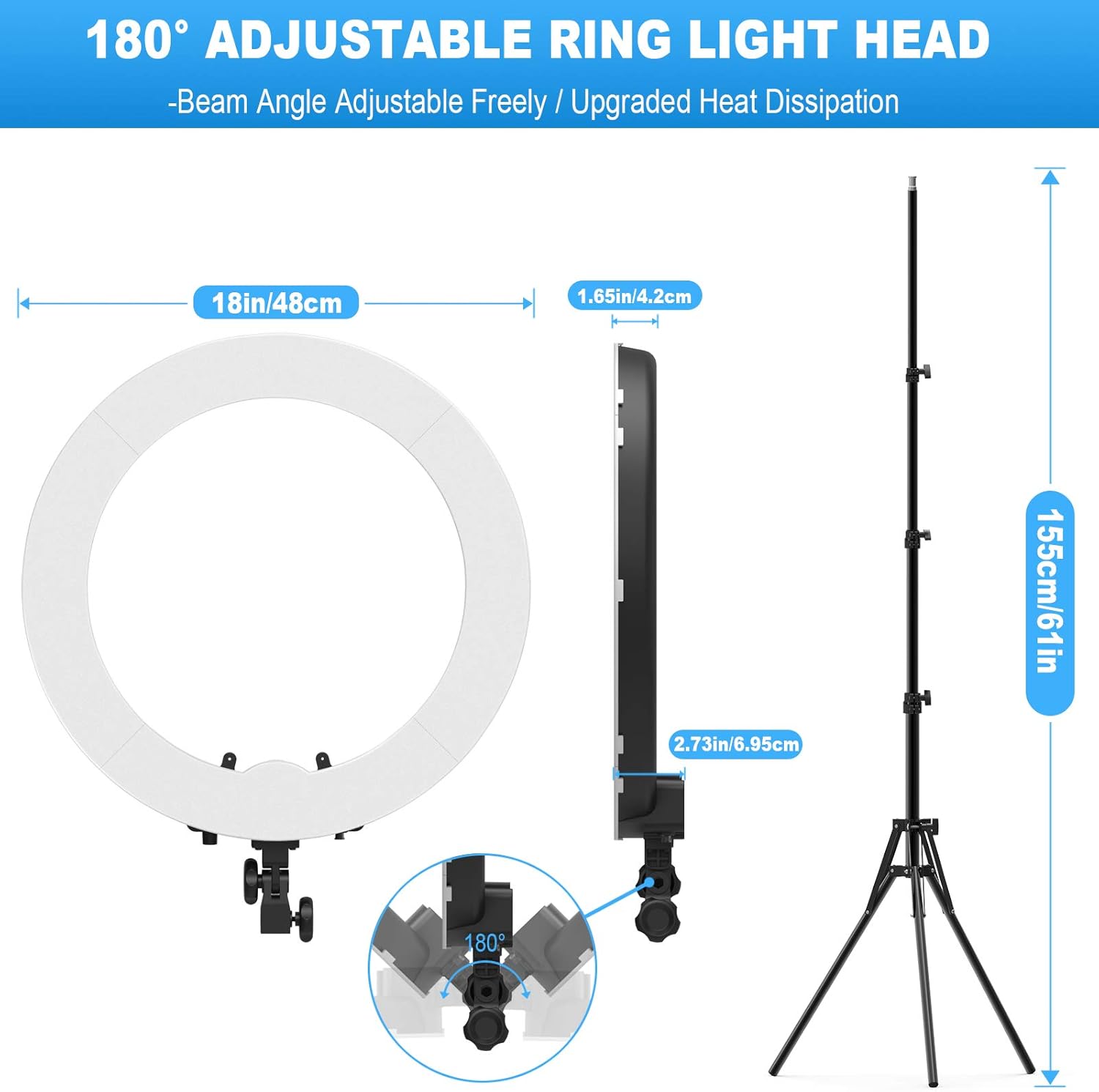 Ring Light with Stand and Phone Holder, IVISII 18 inch Ring light，55W 5500K LED Ring Light for Live Stream/Makeup/YouTube Video, Dimmable LED Beauty Selfie Ring light for TikTok Photography