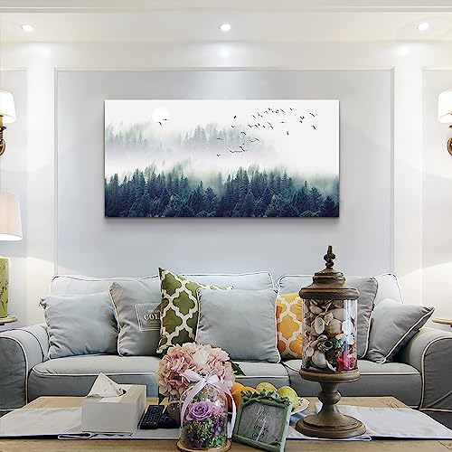 Landscape painting wall decor Canvas Wall Art for Living Room - Misty Forests of Evergreen Coniferous Trees in an Ethereal Landscape - Modern Home Decor Framed Ready to Hang bedroom decoration