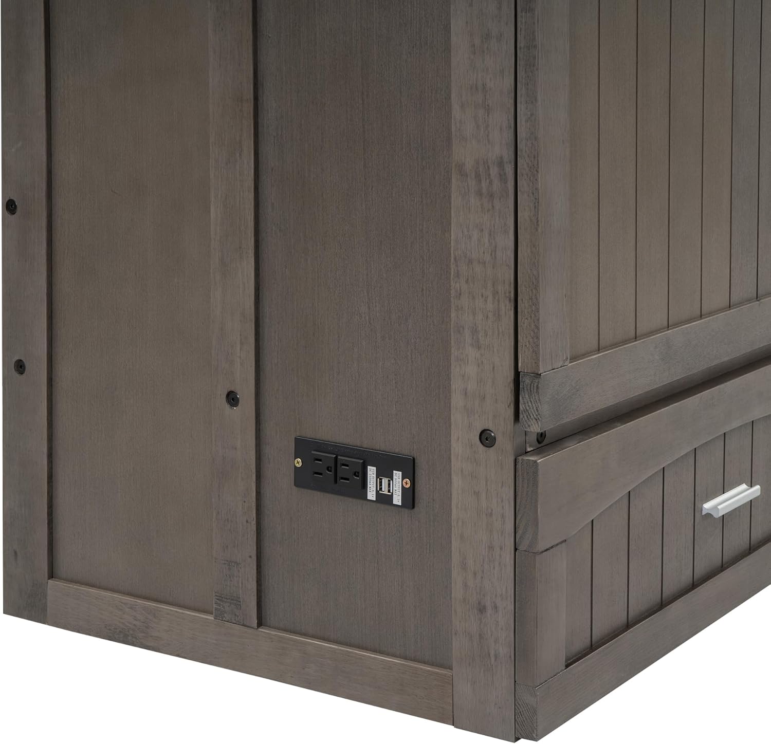 Queen Murphy Bed Cabinet, Wood Murphy Bed Chest Bed with Drawer and Charging Station, 63'' Foldable Cabinet Bed for Dorm Loft Corner or Small Space