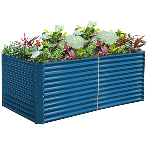 Land Guard 8x4x3ft Rectangular Galvanized Raised Garden Beds, 36" Tall Large-Capacity Metal Planter Box Outdoor, Durable Deep Raised Garden Bed, Raised Beds for Gardening Vegetables, Classic Silver