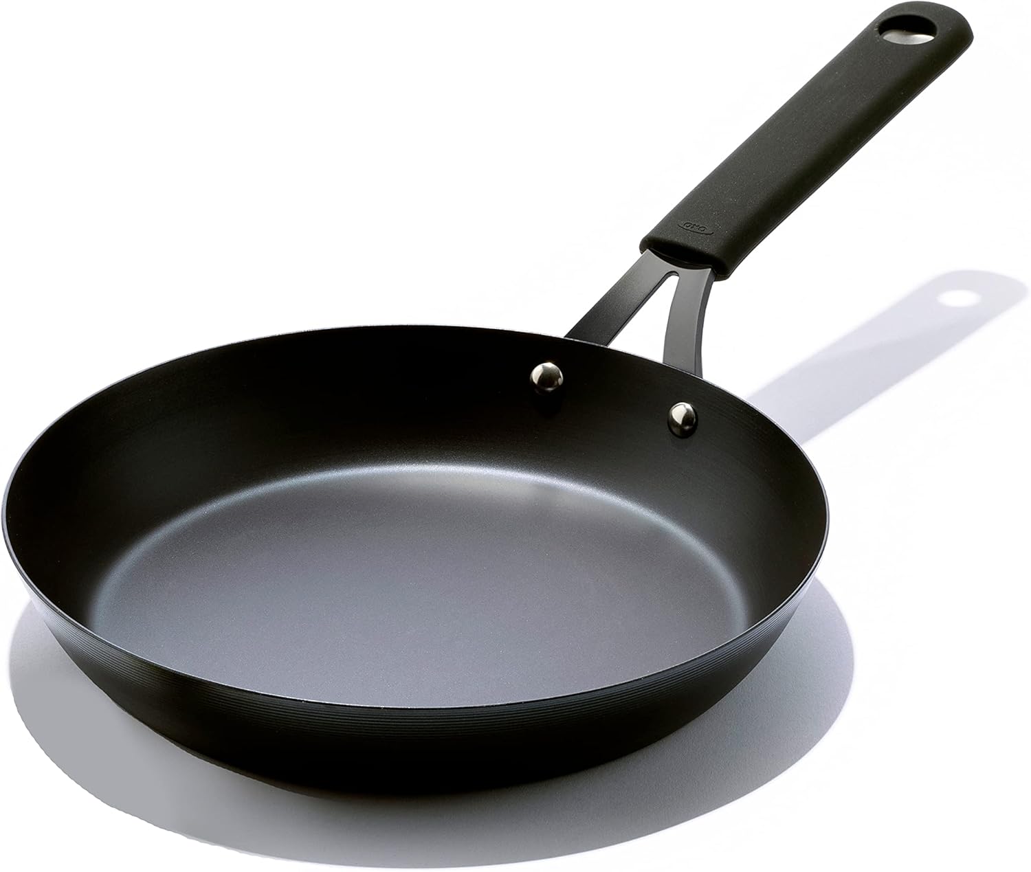 OXO Obsidian Pre-Seasoned Carbon Steel Induction Safe 12 Outdoor Frying Pan/Skillet with Silicone Sleeve, Black