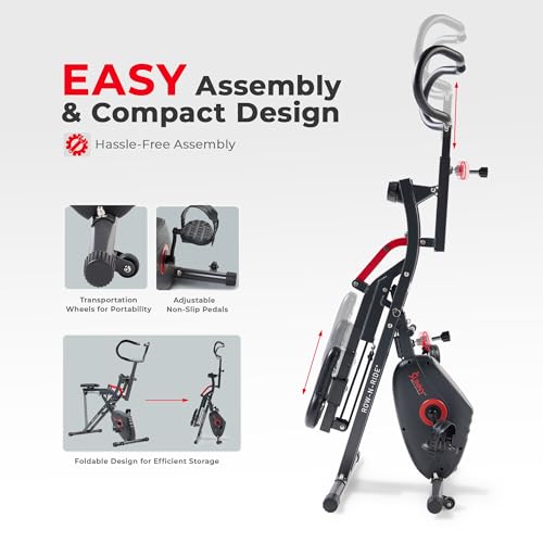 Sunny Health & Fitness Row-N-Ride PRO, Full Body Combo Squat Machine w/Optional Resistance Band, Easy Setup Ab Workout Exercise Equipment for Home, Whole Body Cardio, Optional SunnyFit App Connection