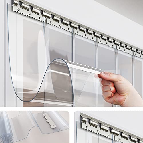 YJEUZCD PVC Strip Curtain, Waterproof Transparent Plastic Strip Door Curtain, Freezers Warehouse Doors Commercial Shop Clear Vinyl Strips, Custom Size