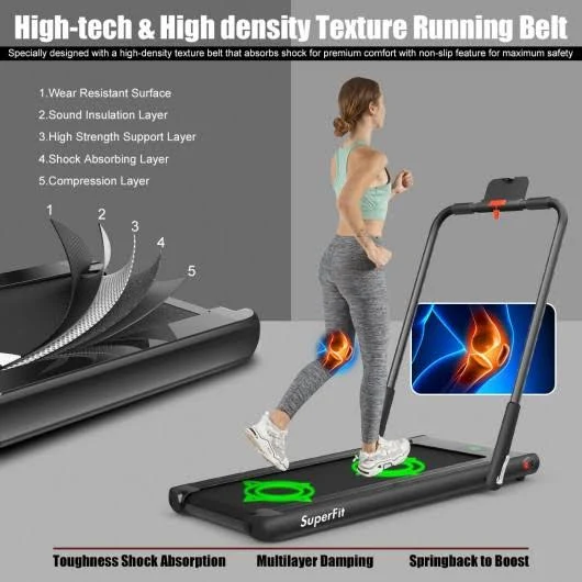 2-in-1 Folding Treadmill with RC Bluetooth Speaker LED Display-Black - Color: Black