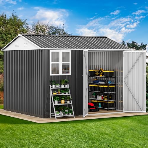 DWVO 10x8 FT Outdoor Storage Shed - Spacious Garden Tool Shed with Lockable Door - Durable Metal Yard Shed for Garden, Patio, and Backyard (Dark Gray)