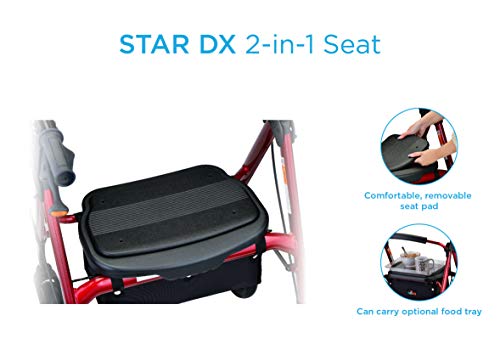 NOVA Star DX Rollator Walker with Wide Padded Seat, 8” Wheels, Fold Lock Feature, Rolling Walker with Adjustable Seat Height & 350 lb Weight Capacity, Purple