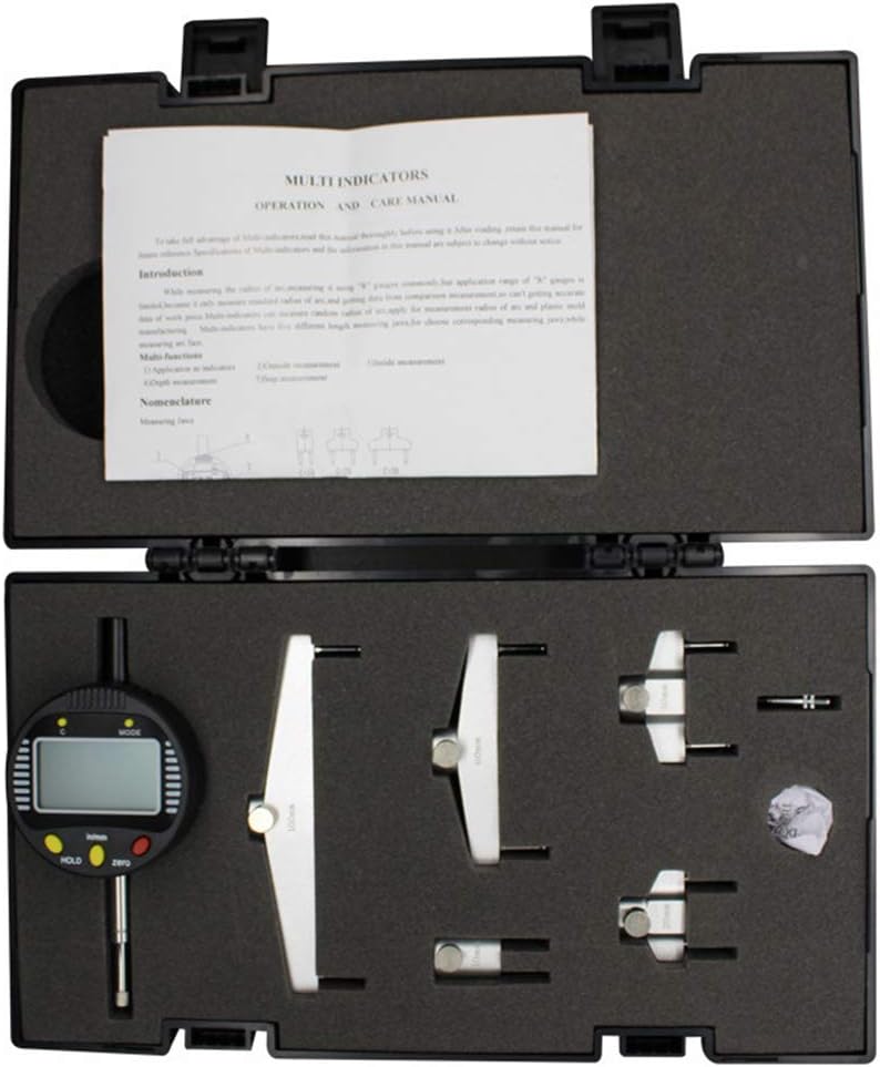 CGOLDENWALL High accuracy digital radius gauge digital radius indicator Measurement Tool with 10mm /20mm /30mm /60mm/100mm changeable measuring jaw Black