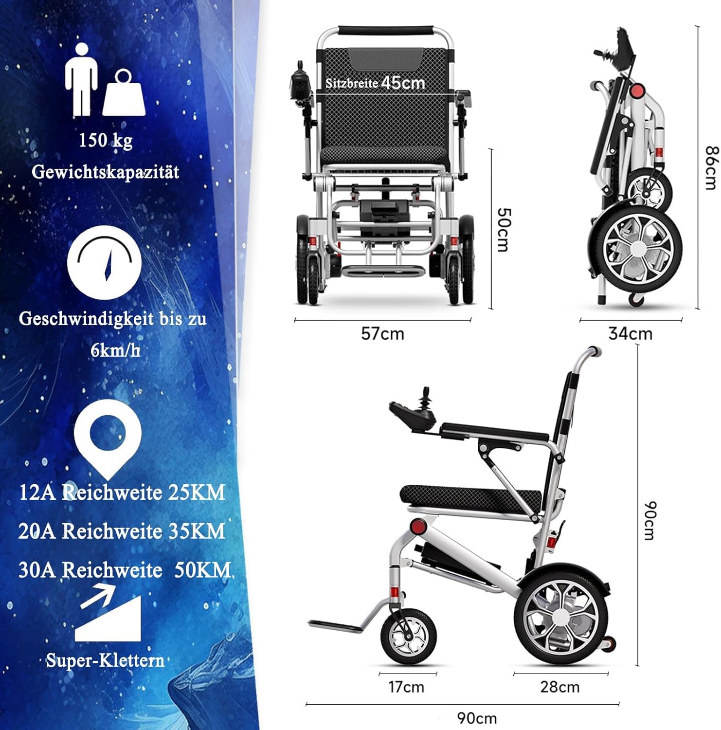 Electric Wheelchair for Adults Intelligent Power Wheelchairs Lightweight Foldable All Terrain Motorized Wheelchair for Seniors Compact Portable Airline Approved-Up to 330Lbs
