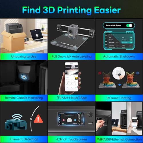 FLASHFORGE Adventurer 5M 3D Printer, 600mm/s Max High-Speed FDM 3D Printers with Auto Leveling, 280°C Direct Extruder with 3S Detachable Nozzle, Core XY All Metal Structure, Print Size 220x220x220mm