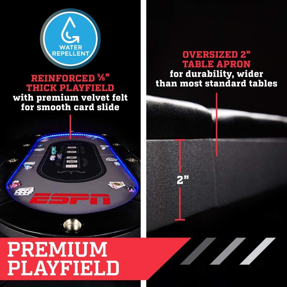 Foldable Poker Table for Friends and Family, in-Laid LED Lights, Sports & Outdoors Recreation Game Room Poker & Casino, Gray