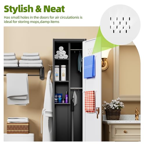 Aobabo 71" H×34" W×18" D Garage Metal Storage Cabinet with Wheels, Locking Steel Storage Cabinet with 5 Shelves and 4 Hooks, for Home Office, School, Assembly Required, Black Silver