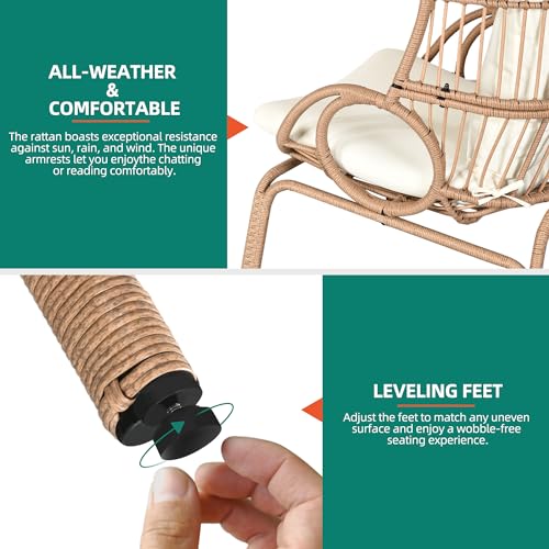 YITAHOME Outdoor Narrow Egg Chair, Patio Wicker Basket Chair with 370lbs Capacity Indoor Egg Chairs with Stand & Cushion Cocoon Chair for Bedroom, Patio, Balcony (Beige)