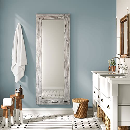 Barnyard Designs Rustic Farmhouse Full Length Mirror - Wood Frame Floor Standing Bedroom Mirror (64" x 24" / White)
