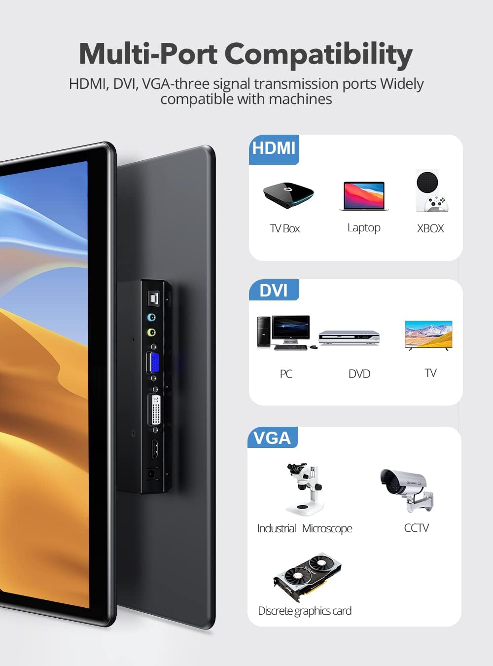 Newsoul Touchscreen Portable Monitor, 15.6'' HDR 1080P IPS Raspb Pi VESA HDMI VGA DVI Industrial Input, 2000:1 Contrast Ratio Touch Display for Pi TV Box PS4 Laptop Industrial Medical Equipment
