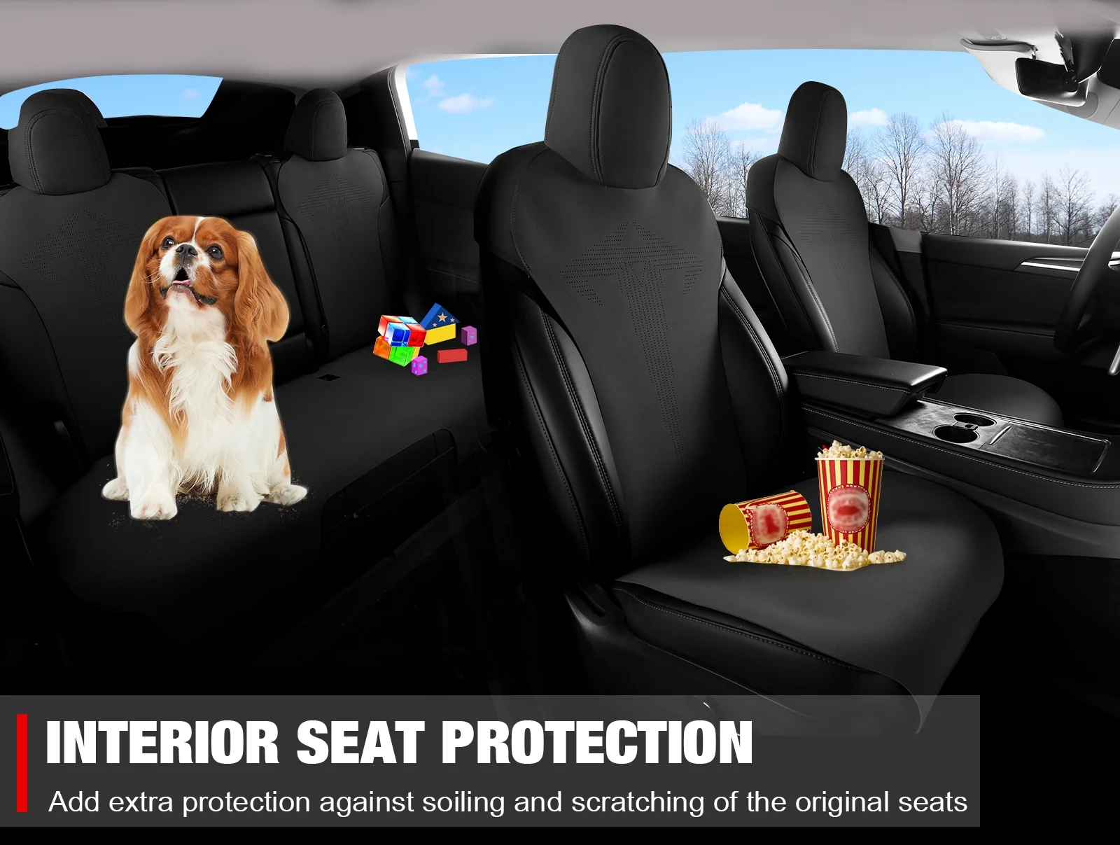 Ikon Motorsports Seat Cover Cushions Compatible With 2017-2023 Tesla Model 3, V1 Style Black Suede Leather 1st 2nd Row 5-Seat Seat Cover Cushion Protectors