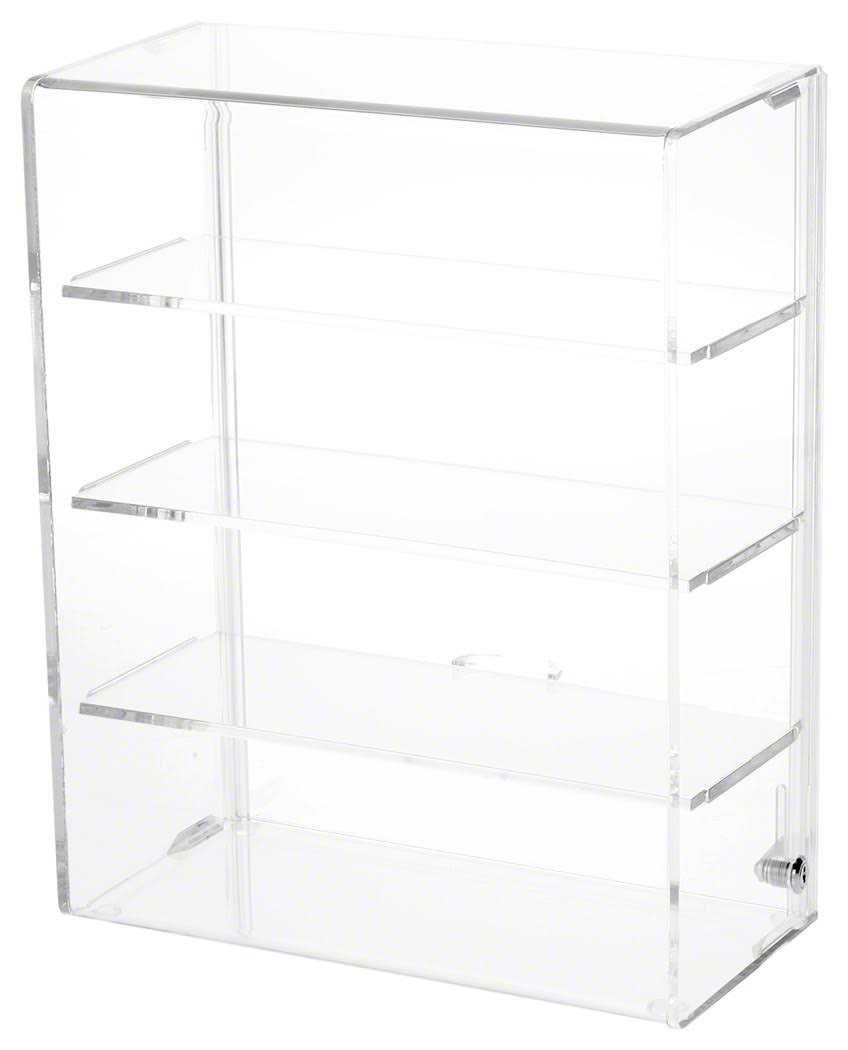 Plymor Clear Acrylic Sliding Back Locking Display Case, 3 Shelves, 12.75x22 H x 10.25x22 W x 5x22 D