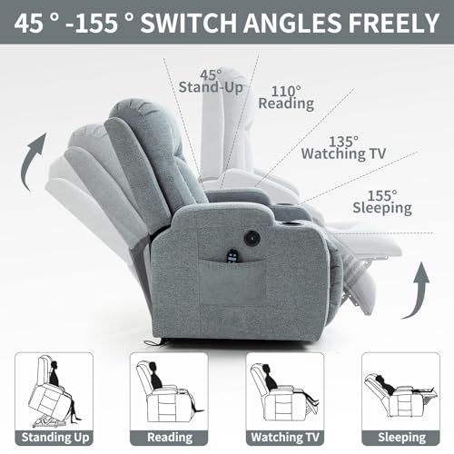 STARSKY Power Lift Recliner Chair for Elderly with Heated and Massage, 8-Point Vibration Massage and Lumbar Heating, USB Charging Port, Cup Holders (Grey)
