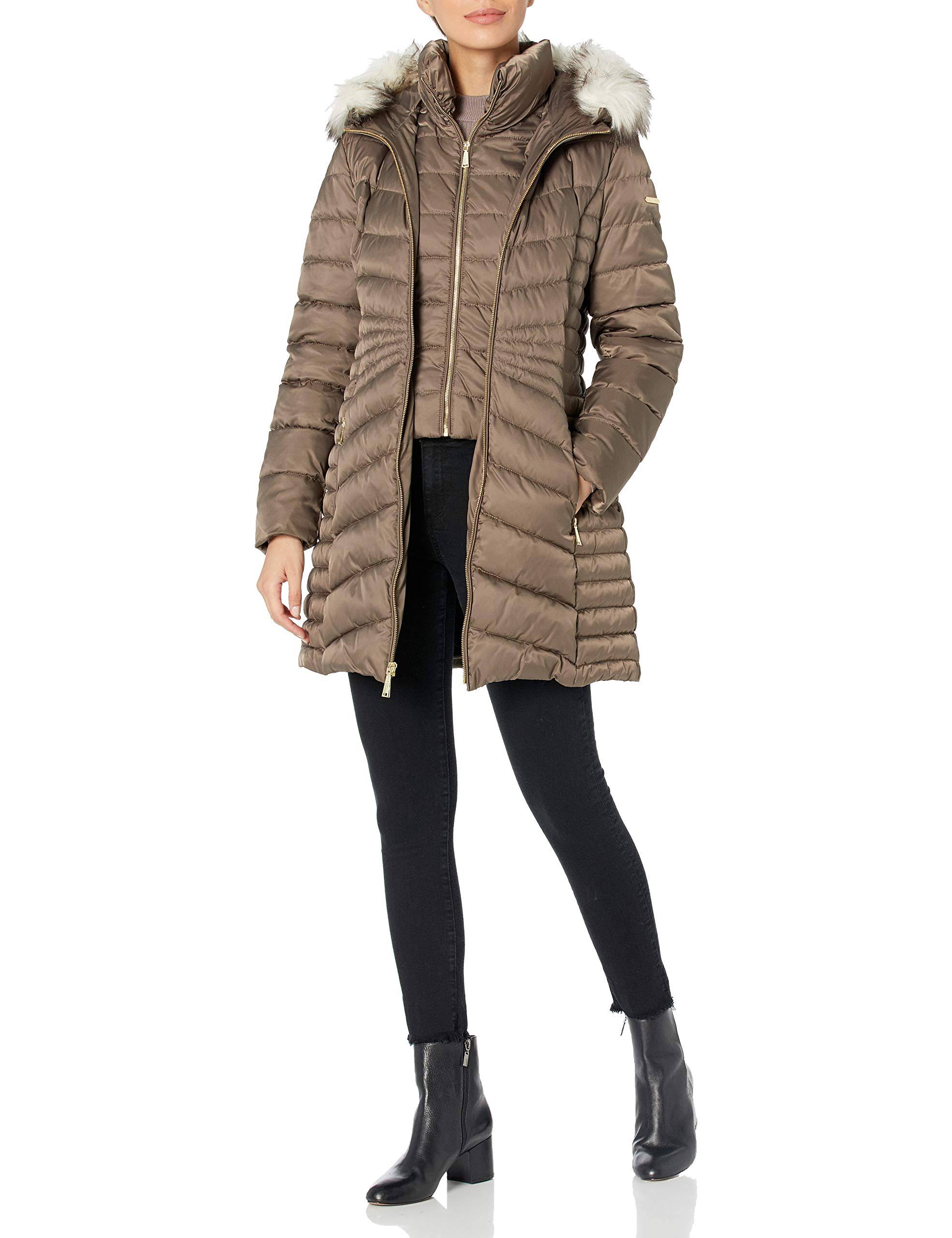 Laundry by Shelli Segal Faux-Fur-Trim Hooded Puffer Coat - Warm Taupe