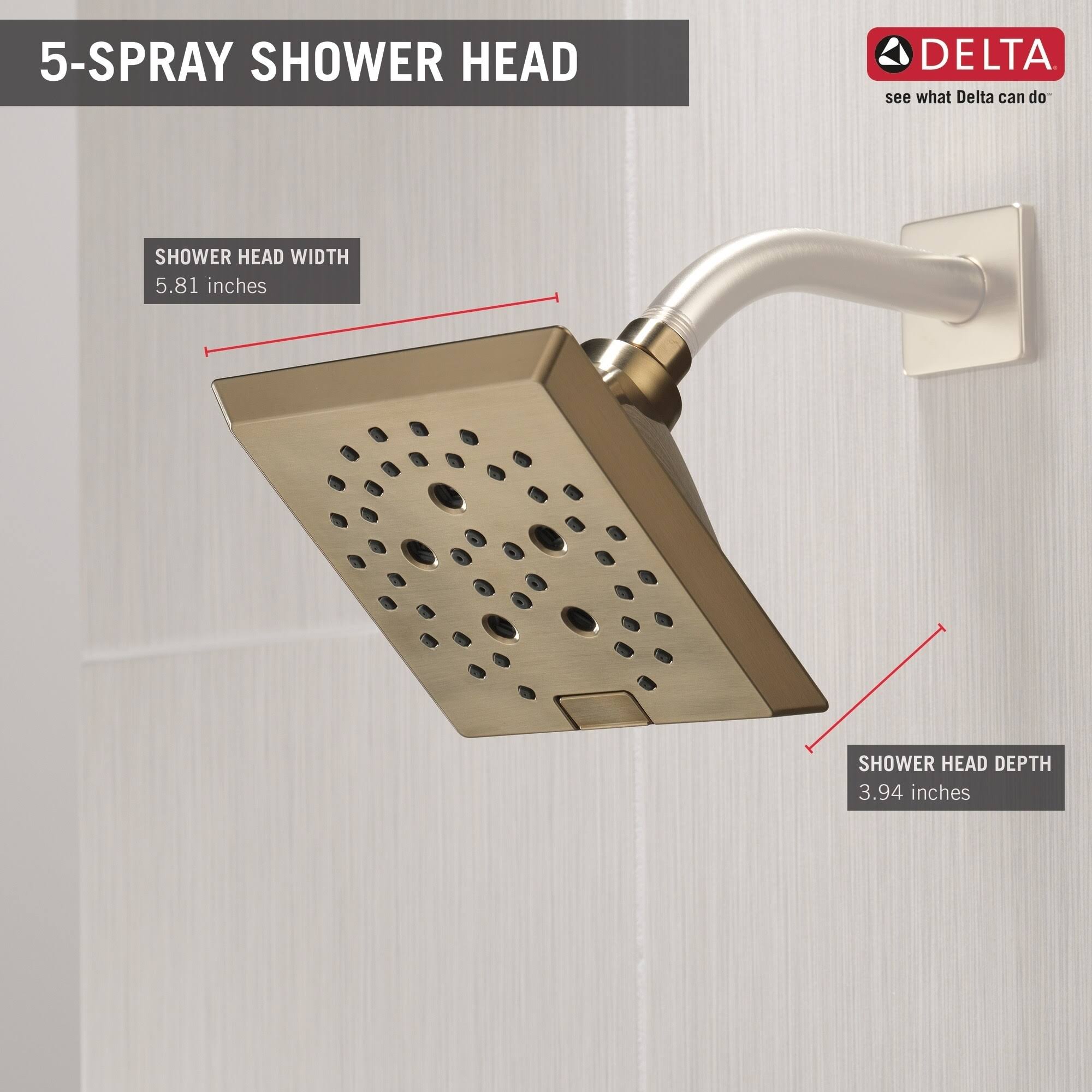Delta 52664-CZ H2Okinetic 5-Setting Raincan Shower Head, Champagne Bronze