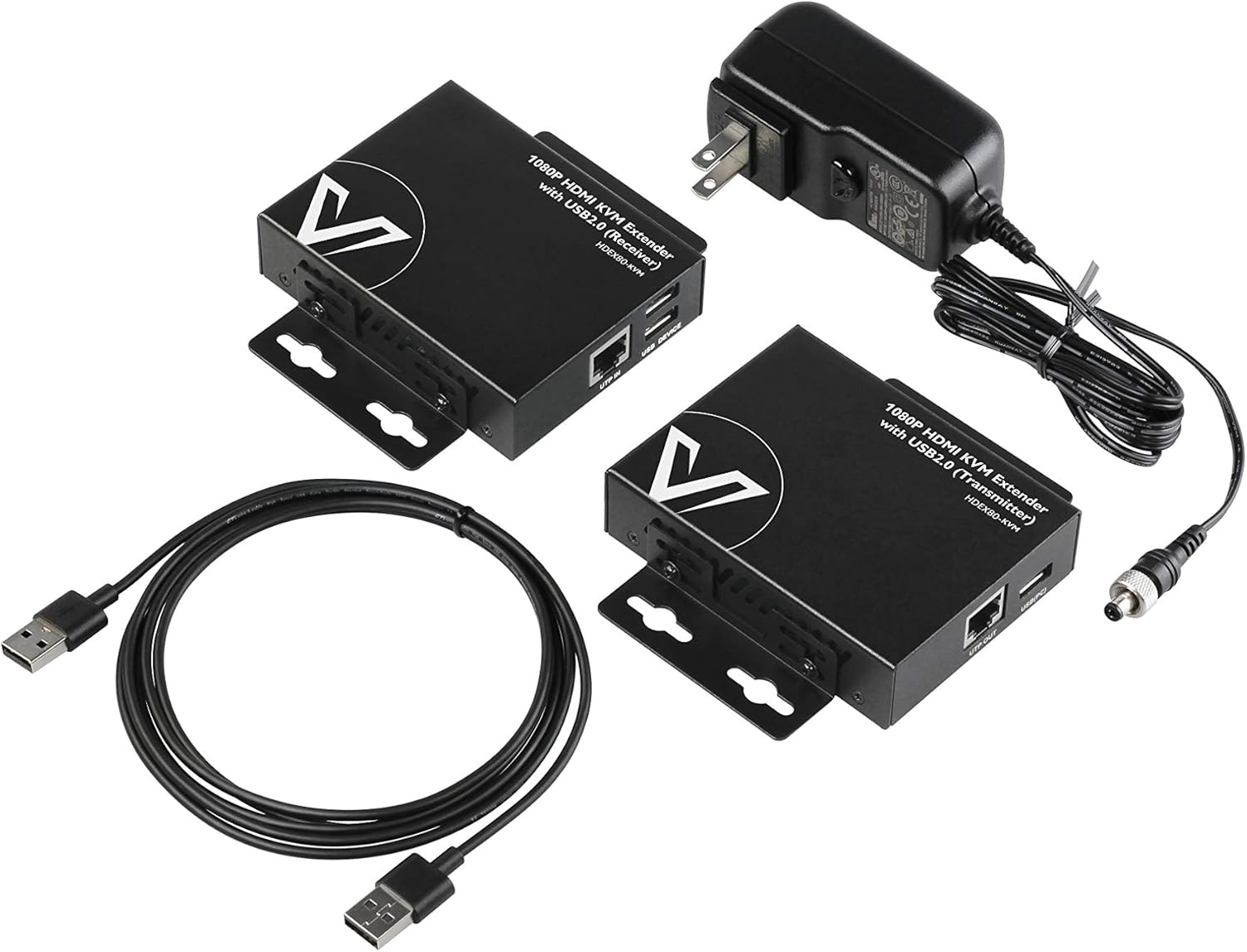AV Access HDMI KVM USB Extender, 1080P 60Hz Over Cat6 up to 80m/260ft, 2-Port 480Mbps USB2.0 for Computer, No Signal Loss or Latency, Plug & Play Without Driver; PoE and Adaptive EQ