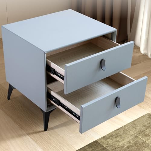 White Nightstand with 2 Drawers, Small Night Stand End Table Side Furniture, Fabric Storage Organizer for Bedroom, Wood Top(A)