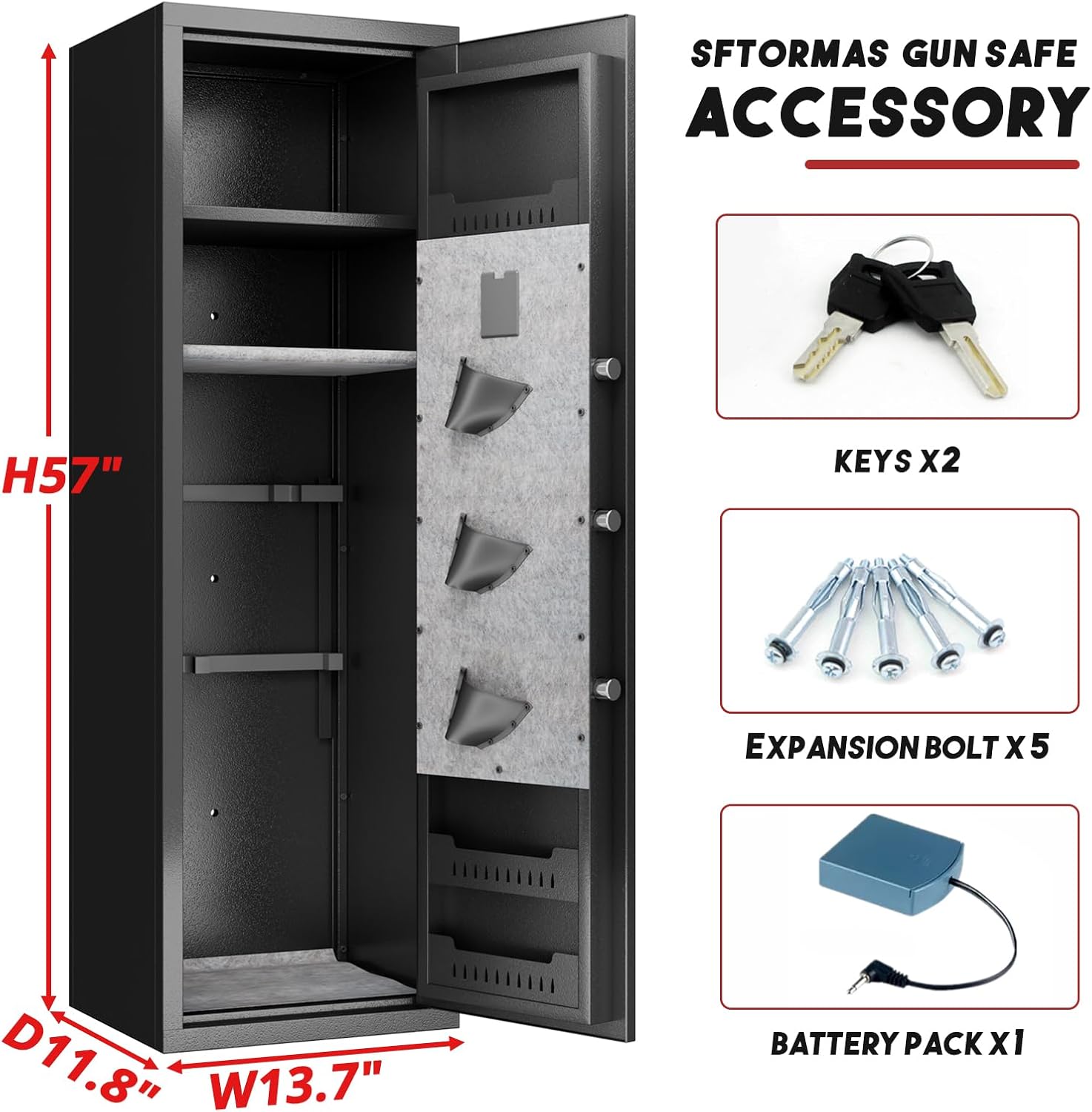57" Tall Gun Safe,Gun Safes for Home Rifle and Pistols,5 Gun Safe Quick Access Shotguns Rifle Gun Cabinet,with 3 Pistol Bags,Adjustable Gun Rack and Removable Shelf,Assembled(Black)