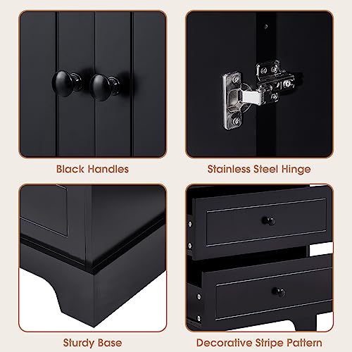 68.1" Tall Storage Cabinet with 2 Doors and 4 Drawers for Bathroom, Office, Pantry Cabinet Cupboard, Adjustable Shelf, MDF Board with Painted Finish, Solid Wood Frame (Black)