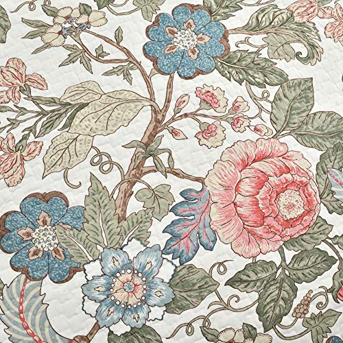 Lush Decor Sydney Reversible Cotton Quilt Neutral 3 Piece Set King - Soft Lightweight Printed Floral Bedding Set for All Season