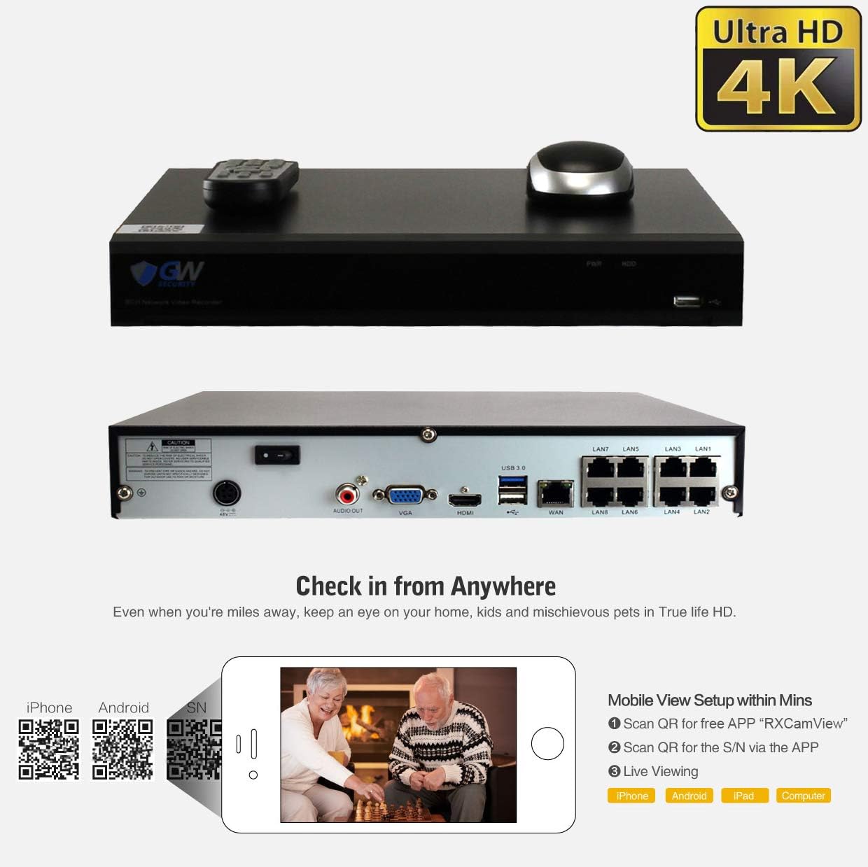 GW Security 8 Channel Smart AI PoE NVR Ultra-HD 4K (3840x2160) Security Camera System with 8 x 4K (8MP) 2160P Face Recognition/Human/Vehicle Detection Waterproof Microphone IP Dome Camera