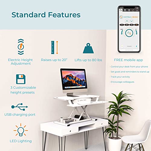 VERSADESK® PowerPro Elite 48” x 24” Standing Desk Converter | 48 Inch Electric Height Adjustable Sit to Stand Desk Riser w/Keyboard Tray & USB Hub - Ergonomic Workstation for Home & Office, Cherry