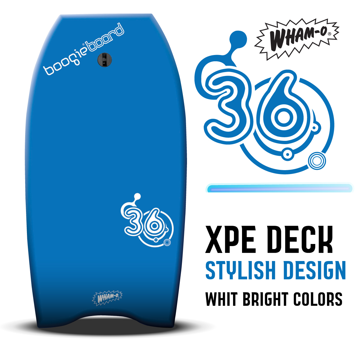 Wham-O Boogieboard 36" - Phuzion Core - XPE Deck - HDPE bottom - Crescent tail - Includes wrist leash- Surfing Waves Ocean Summer Fun Beach Man & Woman Water Body Board