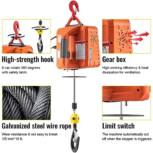 3-in-1 Electric Hoist Winch, 880LBS Portable Electric Winch, 1500W 110V Power Winch Crane, 62ft Lifting Height, w/Wire and Wireless Remote Control for Lifting Small Engines, Bicycles, Groceries