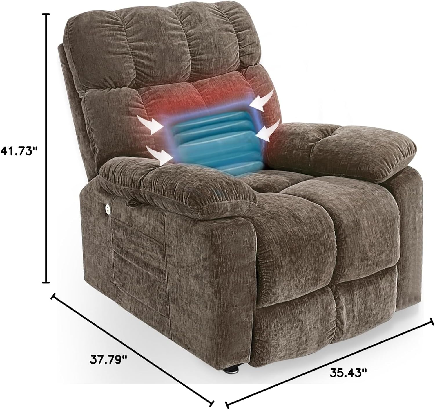 Recliner Chair for Adults Elderly with Dual Motor Infinite Position Airbag Massage & Heating, 2 Side Pockets, USB Charge Ports, 4-Button Hand Controller, Electric Lift Rocker Home Theater Sofa