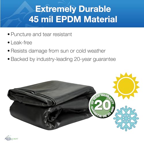 Aquascape 85039 PRO Grade Fish-Safe 45 MIL EPDM Pond Liner, 10-ft x 8-ft, 80 sq ft, Black