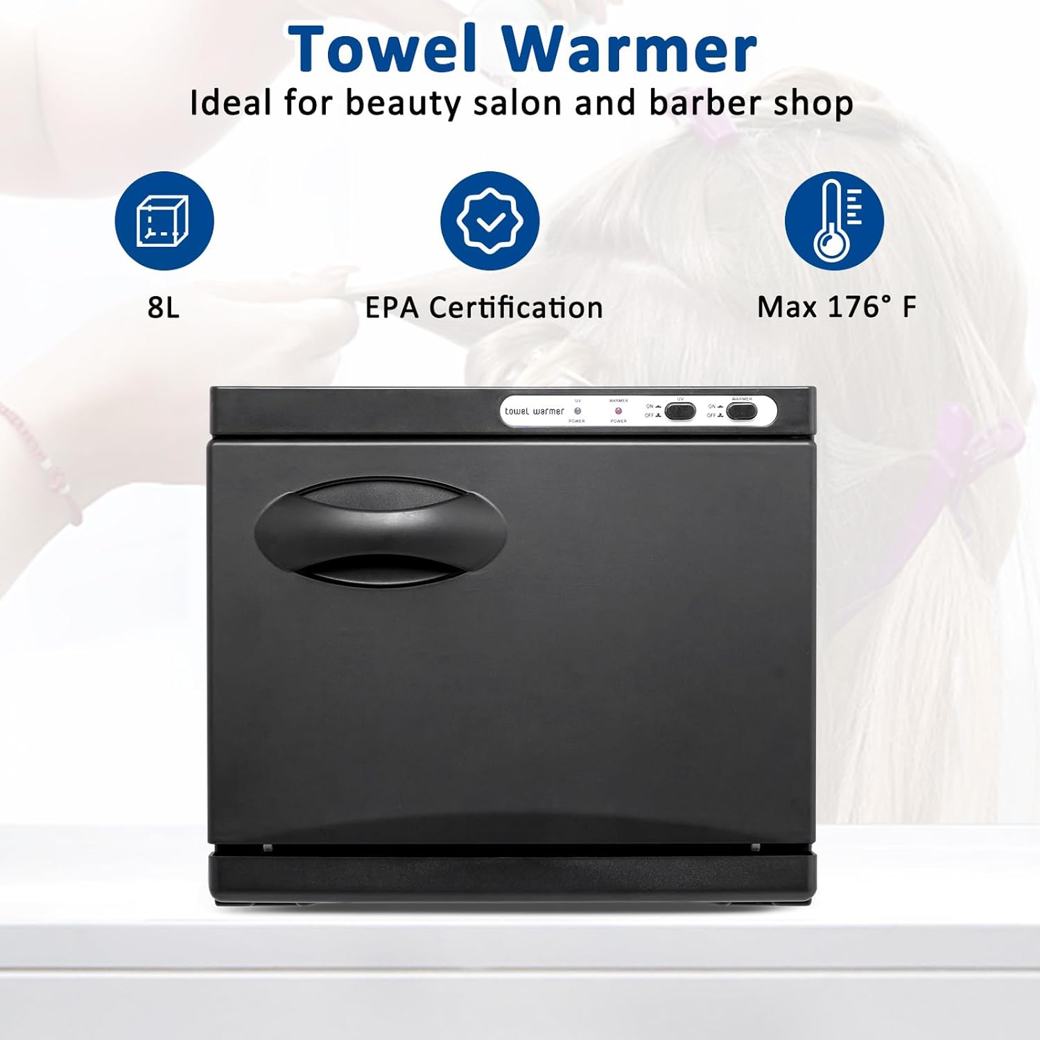 Hot Towel Warmer for Facials Massage, Esthetician Towel Heating Cabinet Black, Aluminum Chamber, Salon Beauty Spa Barbershop Equipment