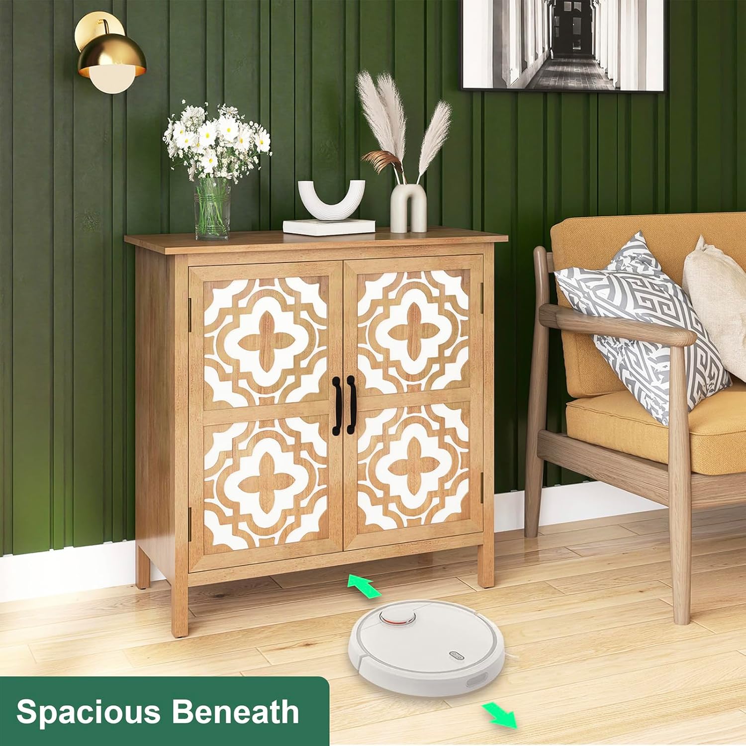 Hand-Carved Sideboard Buffet Cabinet, Storage Cabinet with Doors and Shelf, Buffet Cabinet with Storage, Coffee Bar Cabinet Wood Buffet Table for Living Room, Kitchen, Entryway, Antique Brown