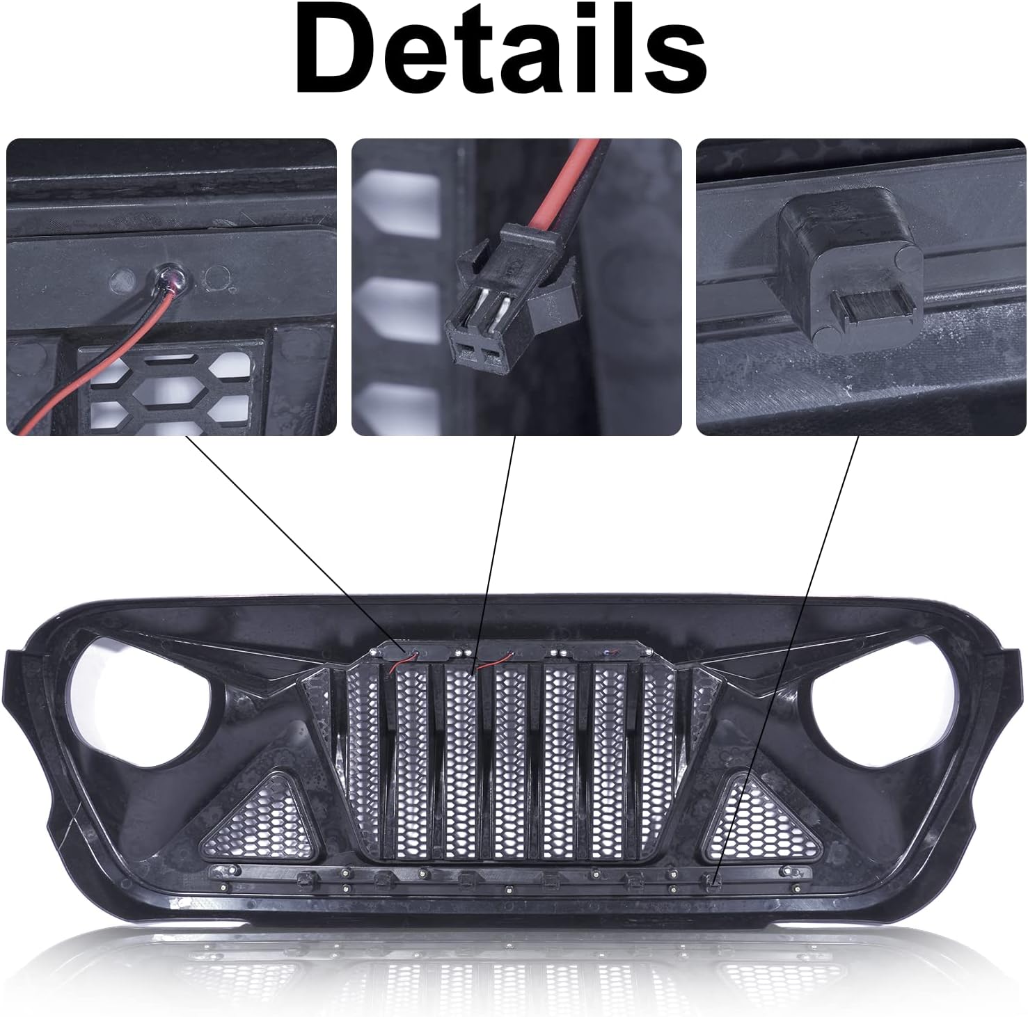 Front Grill for 2018-2022 2023 Jeep Wrangler JL JLU Gladiator JT Grille Aftermarket Front Grille with Amber LED Grills Lights fit 2020 2021 2022 2023 Jeep Gladiator JT Grille Accessories