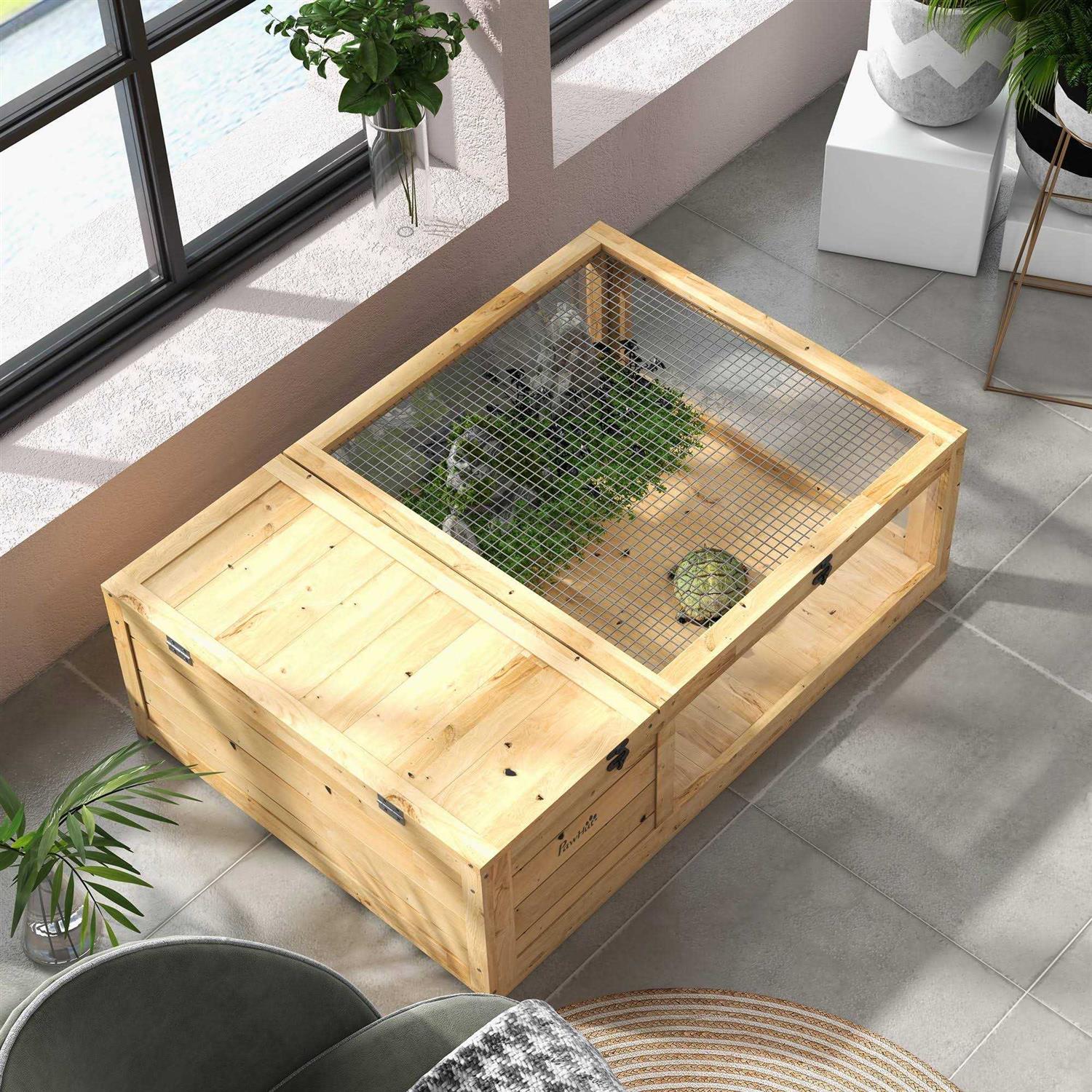 PawHut Wooden Tortoise House Turtle Habitat Enclosure Outdoor Reptile Cage - Pet Supplies online store