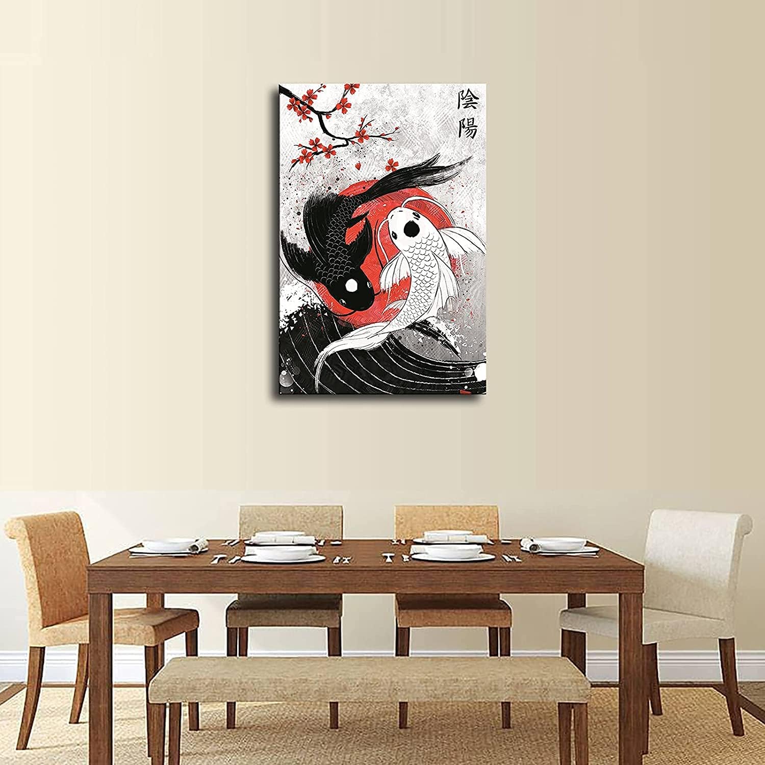 patient Koi Fish Wall Art Yin Yang Poster Canvas Printing|16 X 24|Room Aesthetic|Bedroom Living Room Japanese Style Decoration (16×24 inch)