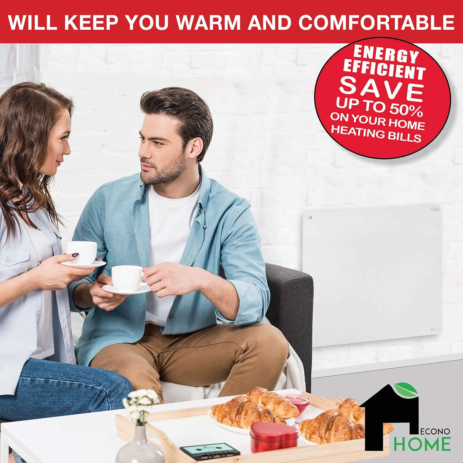 EconoHome Wall Mount Smart Space Heater Panel - Pairs with eWeLink App - 400W Convection Heater - For 120 Sq Ft Room - 120V - Save On Your Home Heating Costs - Overheat Protection