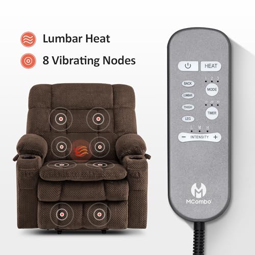 MCombo Dual Motor Power Lift Recliner Chair with Massage and Heat for Elderly People, Infinite Position, USB Ports, Cup Holders, Fabric 7890 (Medium-Regular, Burgundy)