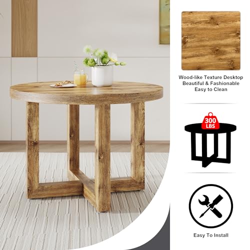 Round Dining Table Set for 4, Modern Kitchen Table and Chairs Set for 4 Wood Dining Set Reception Table Set Upholstered Chair for Dining Room (Brown-B, Wood Table + 4 Chairs)