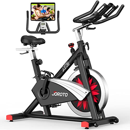 JOROTO X2|X2PRO Exercise Bike, X4S Bluetooth Stationary Indoor Cycling Bike with Readable 100 Levels Magnetic Resistance, Plus 12.6 inch Tablet Bracket Exercise Bikes for Home