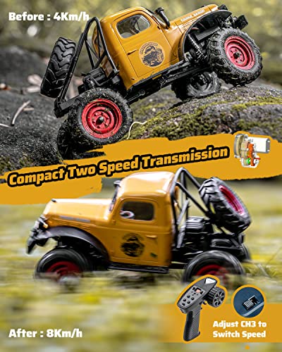 WOWRC RC Car 1/24 Remote Control Car, FCX24 Power Wagon 4WD RC Crawler Two-Speed Shift, RC Rock Crawler 8Km/h with Portal Axle Metal Gears for Boys Girls and Adults, Yellow