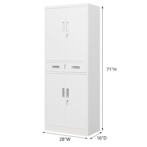 Metal Storage Cabinet, 71" H x 28" W x 16" D Locking Storage Cabinet with Adjustable Shelves and One Drawer, Steel Storage Cabinet for Office, Garage, Home, School, Utility (Black)