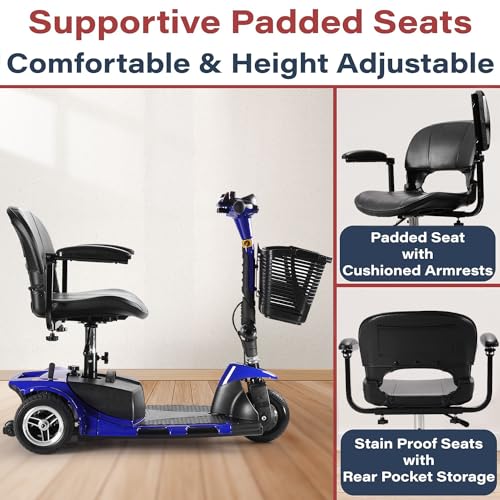 4 Wheel Battery Powered Electric Mobility Scooter - Electric Transportation Wheelchair - Compact Heavy Duty Mobility for Travel, Adults and Seniors includes Basket and Charger (Red)